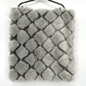 Williams Sonoma Gray Faux Fur Argyle Diamond Fuzzy Throw Decorative Pillow Cover